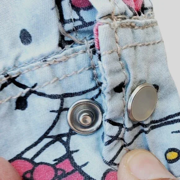 Hello Kitty Pearl Snap Shirt Cotton Long Sleeve Western Womens S Blue Gray - Picture 6 of 10